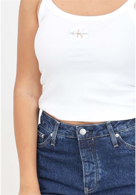 White women's ribbed cotton tank top with logo patch CALVIN KLEIN JEANS | J20J223559YAFYAF